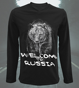 1158-01 Лонгслив мужской "Welcome to Russia" V-образный ворот
